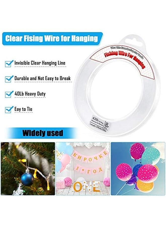 Clear Fishing Wire,  656FT Fishing Line Clear Invisible Hanging Wire Strong Nylon String Supports 40 Pounds for Balloon Garland Hanging Decorations