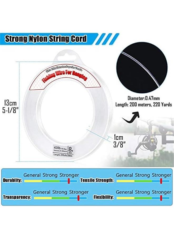 Clear Fishing Wire,  656FT Fishing Line Clear Invisible Hanging Wire Strong Nylon String Supports 40 Pounds for Balloon Garland Hanging Decorations