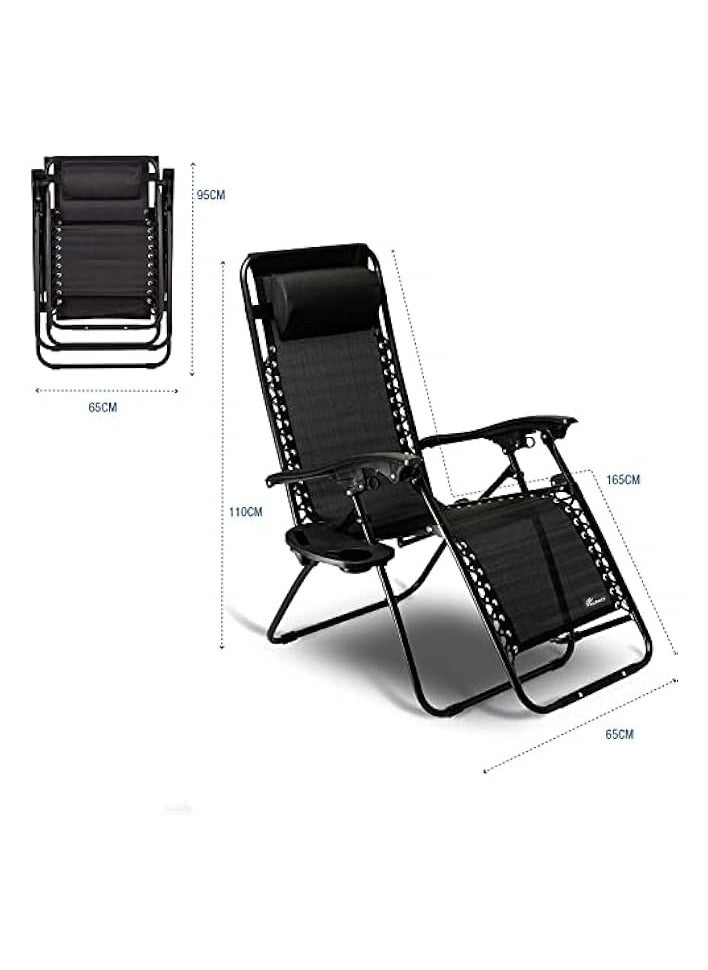 Foldable Camping Chair Outdoor Lounges Chair Garden Chair Adjustable Beach Chair with Pillows Cup Holders for Poolside Backyard and Beach