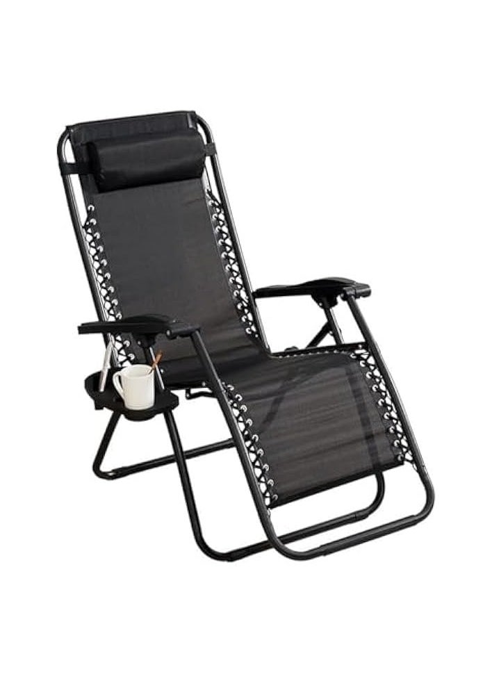 Foldable Camping Chair Outdoor Lounges Chair Garden Chair Adjustable Beach Chair with Pillows Cup Holders for Poolside Backyard and Beach