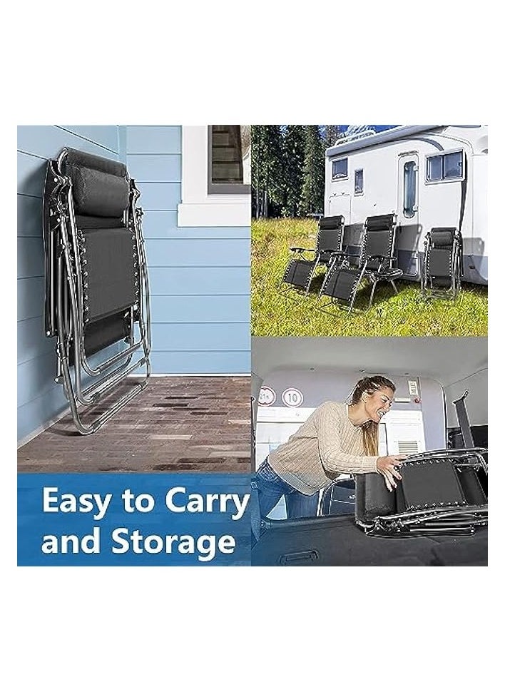 Foldable Camping Chair Outdoor Lounges Chair Garden Chair Adjustable Beach Chair with Pillows Cup Holders for Poolside Backyard and Beach