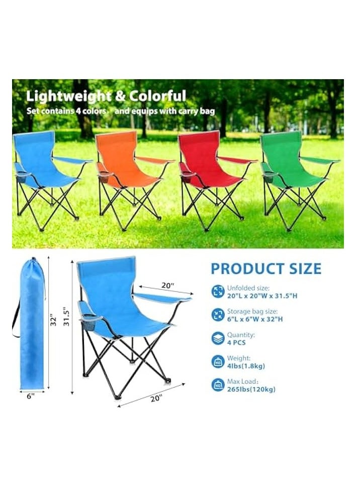 [2 PACK] Portable Folding Beach Chair Multi-Purpose Camping Chair for Adult, Lightweight Patio Lawn Quad Chair for Outdoor Travel Picnic Hiking Supports110kgs Load With Carry Bag [Random Color]