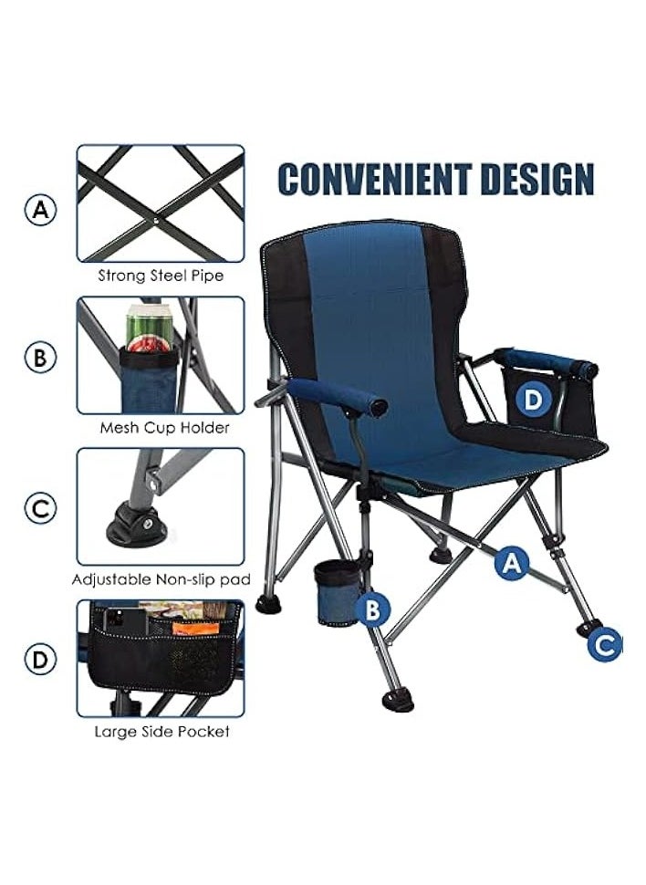 Outdoor Portable Camping Chair, Lightweight Folding Camping Chair, Heavy Duty Support 145KG, High Back Padded Lawn Chair with Arm Rest Cup Holder and Portable Carrying Bag