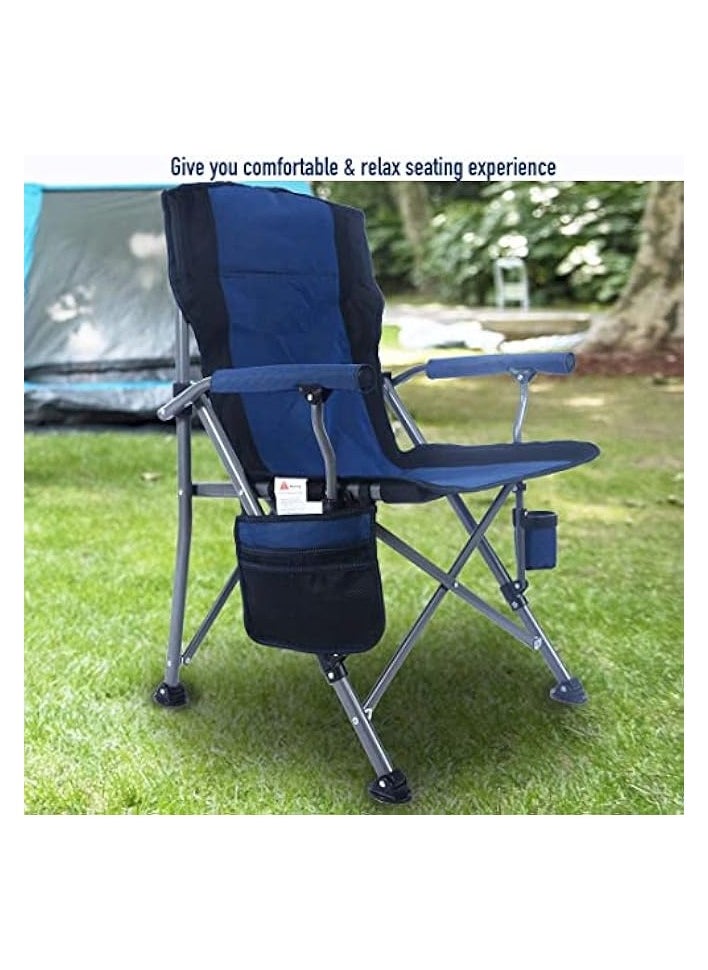Outdoor Portable Camping Chair, Lightweight Folding Camping Chair, Heavy Duty Support 145KG, High Back Padded Lawn Chair with Arm Rest Cup Holder and Portable Carrying Bag