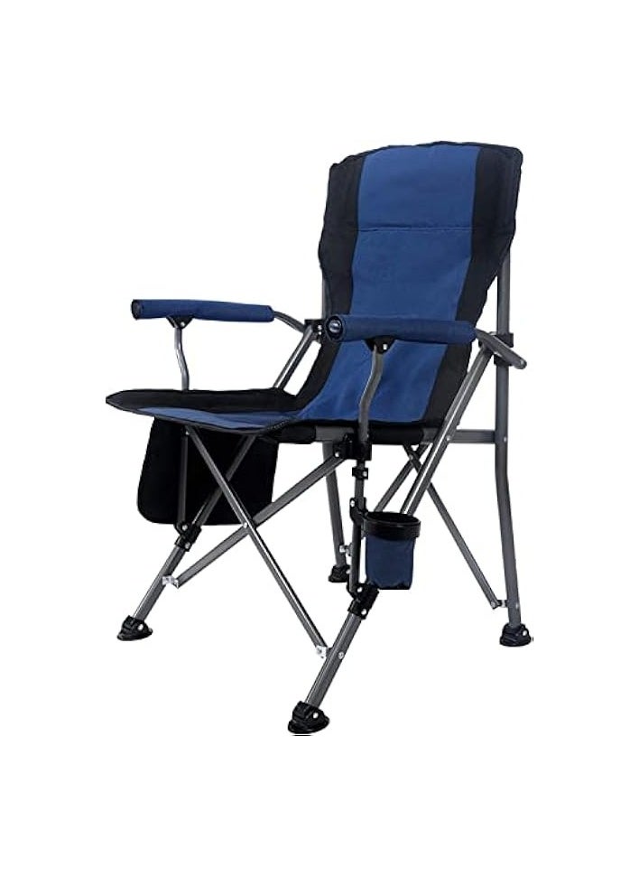 Outdoor Portable Camping Chair, Lightweight Folding Camping Chair, Heavy Duty Support 145KG, High Back Padded Lawn Chair with Arm Rest Cup Holder and Portable Carrying Bag