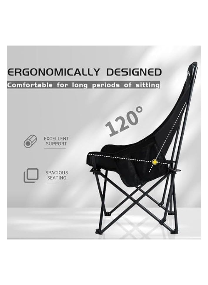 Portable Folding Camping Chair with High Back Upholstered Side Pocket Headrest Oversized Lightweight Lawn Chair Outdoor Chair for Outdoor Camping, Beach, Leisure, Travel, Tailgate (Black)