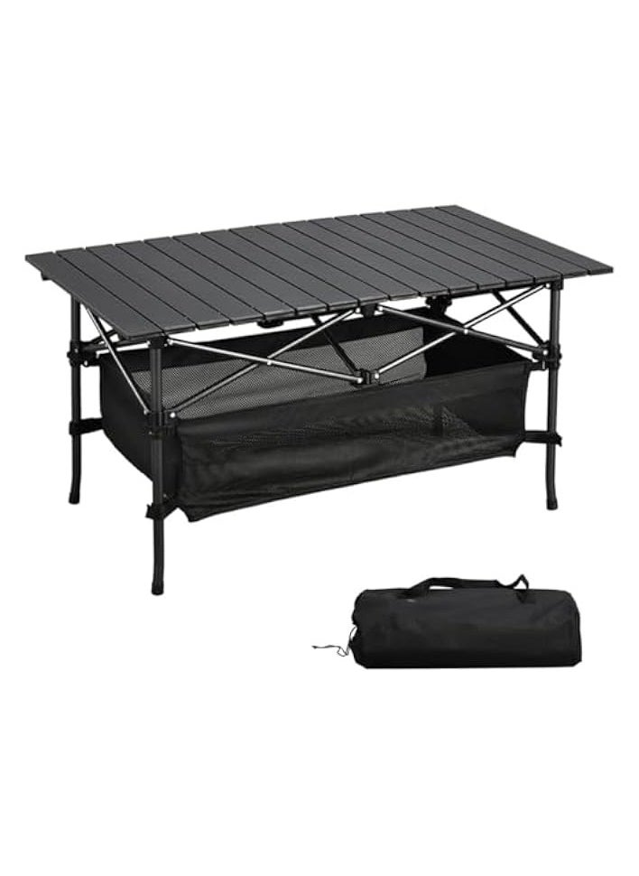 Large Foldable Table,Outdoor Folding Portable Picnic Camping Table,with Storage Basket,with Easy Carrying Bag,Folding Camping Table for Outdoor Beach Grill Backyard BBQ Travel(95*55*50CM)