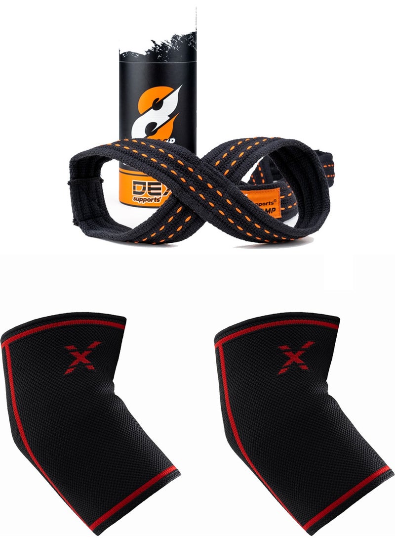 Fitness Sports Elbow Pad Elbow Sleeve+ 8 Loop Lifting Straps Set of 2