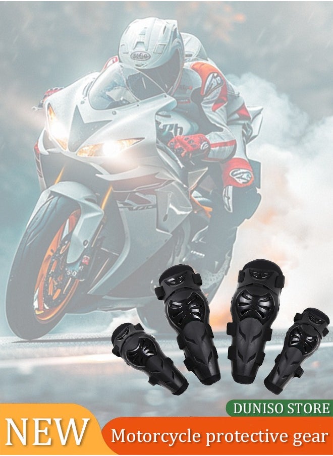 4 Pcs Adjustable Motobike Elbow Knee Pad Set,Anti Wrestling Cycling Knee Brace and Elbow Guards,Anti-scratch Outdoor Sport Gear,for Motocross Mountain Bike Horse Racing,Black