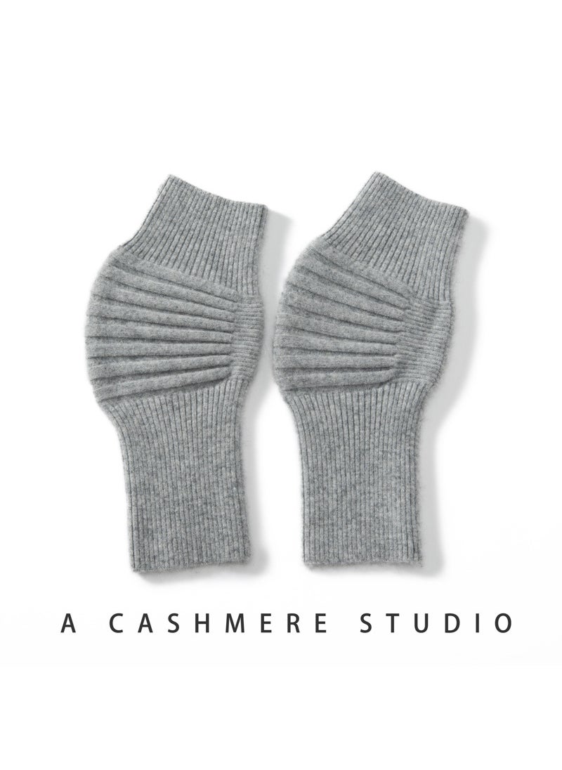 Thickened Cashmere Knee Sleeve For Men Women Autumn/winter Joint Cold Leg Riding Warm Cold Prevention Knitted Ribbed Light gray Gray