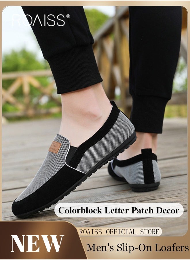Casual Slip on Loafers for Men All-Matching Non Slip Wear Resistant Sole Soft Canvas Shoes Fashionable Color Block Breathable Flats Lightweight Comfortable