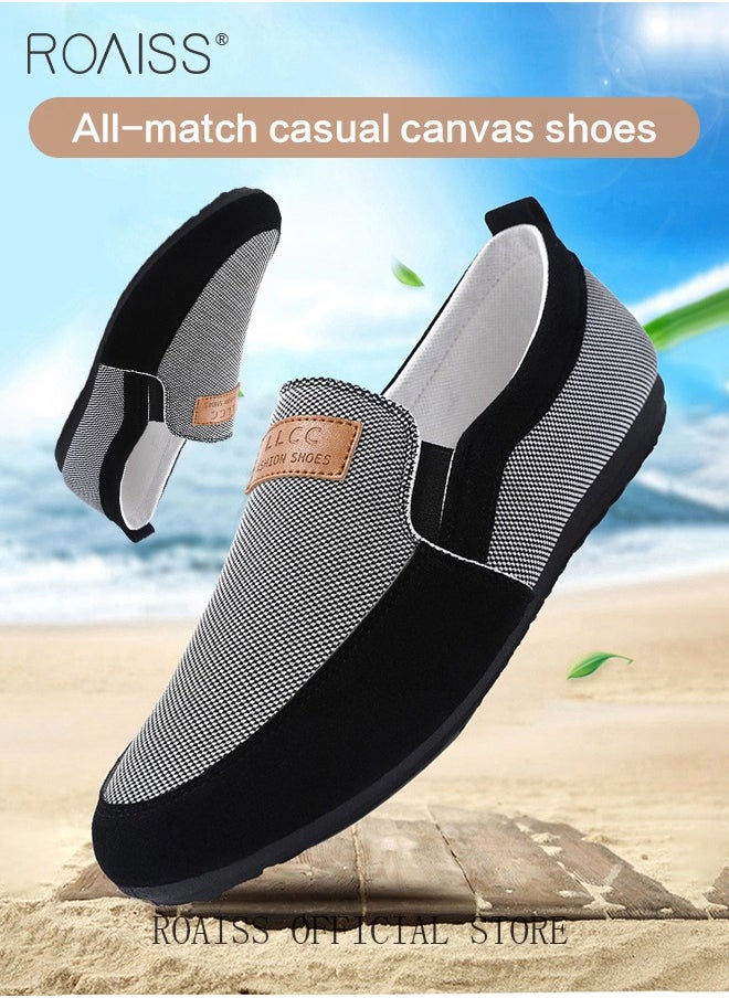 Casual Slip on Loafers for Men All-Matching Non Slip Wear Resistant Sole Soft Canvas Shoes Fashionable Color Block Breathable Flats Lightweight Comfortable