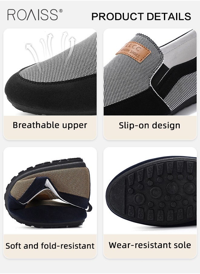 Casual Slip on Loafers for Men All-Matching Non Slip Wear Resistant Sole Soft Canvas Shoes Fashionable Color Block Breathable Flats Lightweight Comfortable