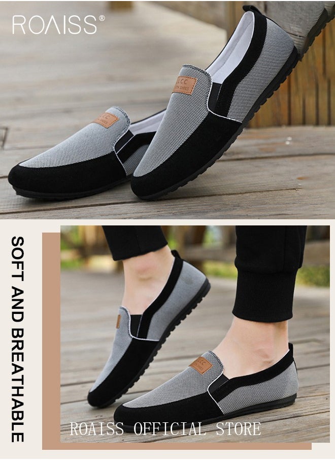 Casual Slip on Loafers for Men All-Matching Non Slip Wear Resistant Sole Soft Canvas Shoes Fashionable Color Block Breathable Flats Lightweight Comfortable