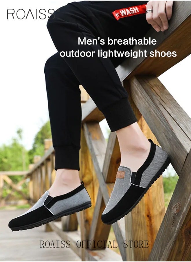 Casual Slip on Loafers for Men All-Matching Non Slip Wear Resistant Sole Soft Canvas Shoes Fashionable Color Block Breathable Flats Lightweight Comfortable