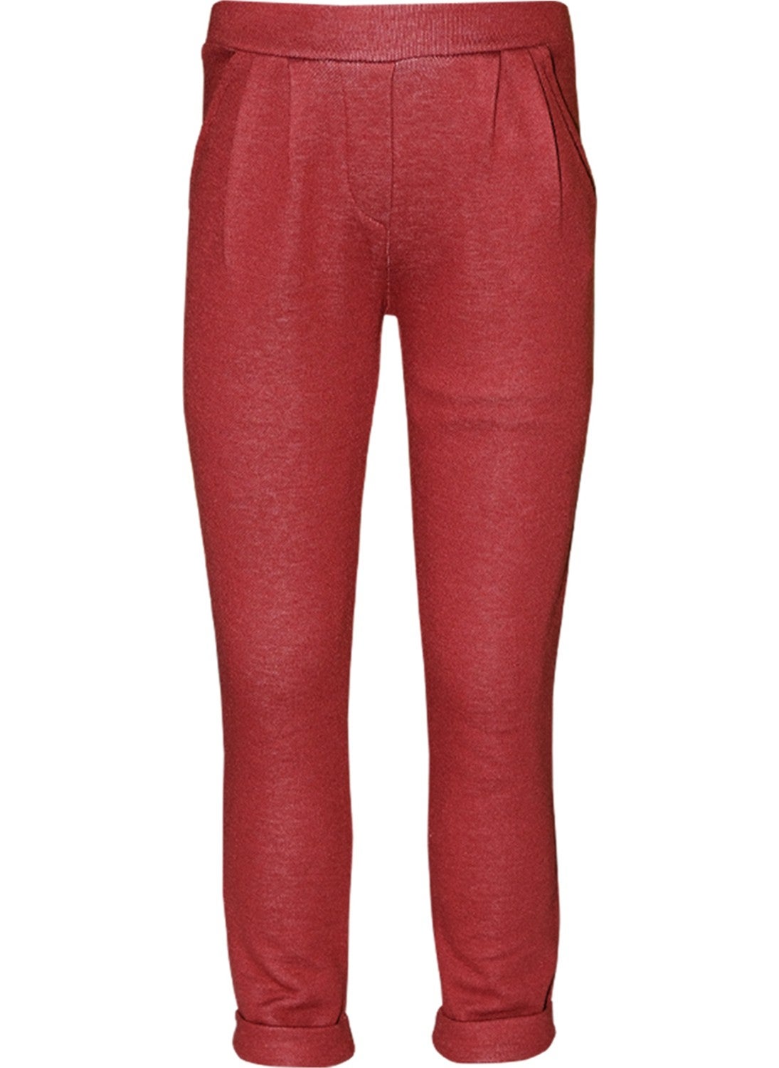 Burgundy Double Leg Waist Pleated Girl Pocket Trousers