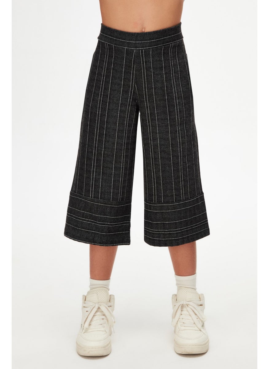 Anthracite Striped Wide Leg Girls Trousers Capri