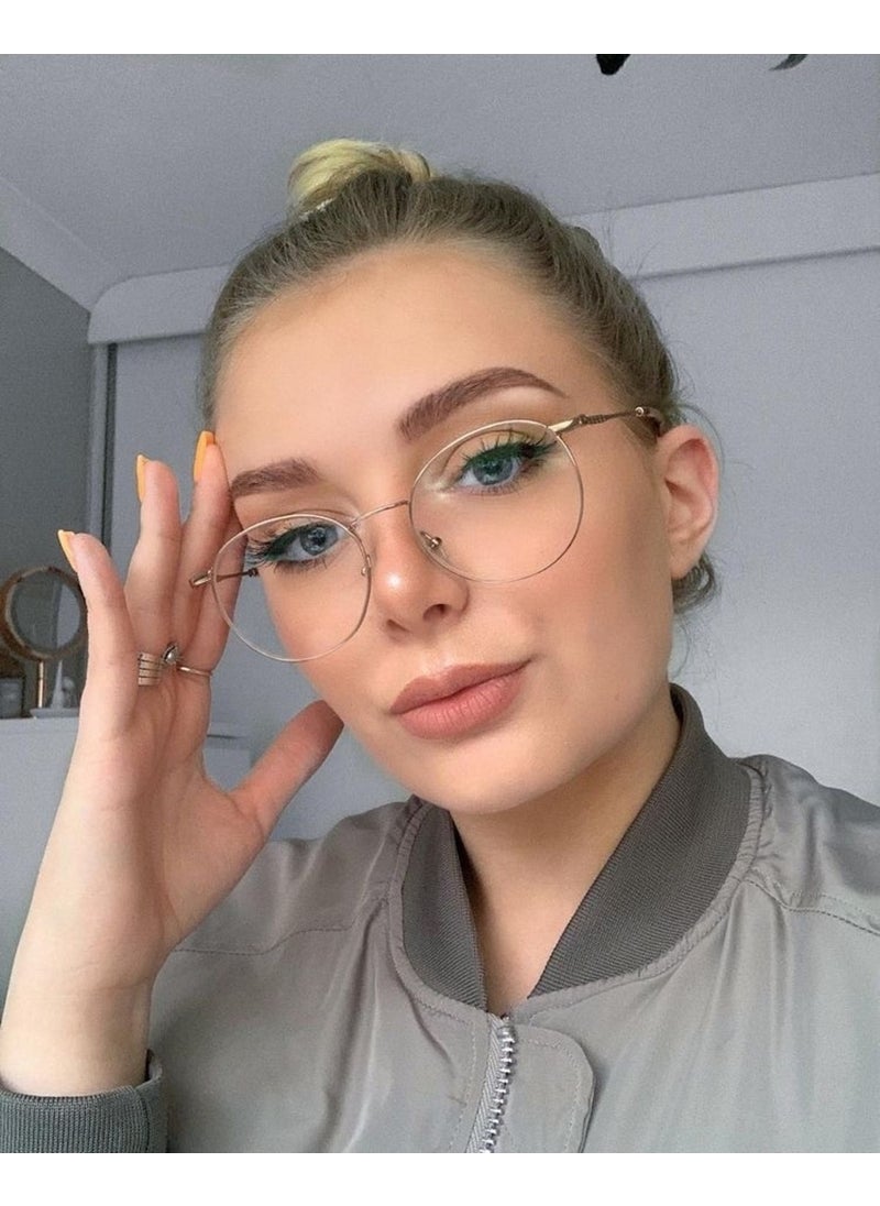Metal Maria Unisex Oval Round Gold Blue Light Protected Blue Block Vintage Retro Glasses Rose Gold