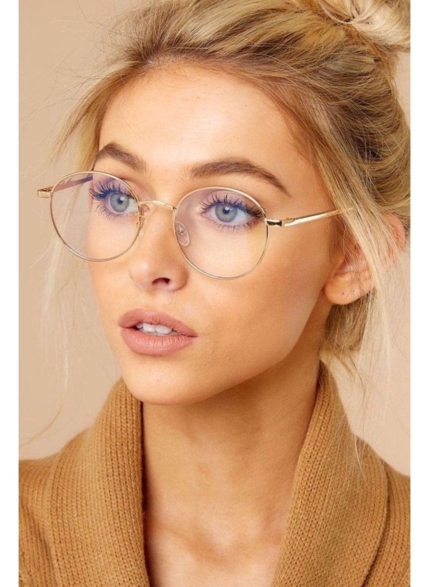 Metal Maria Unisex Oval Round Gold Blue Light Protected Blue Block Vintage Retro Glasses Rose Gold