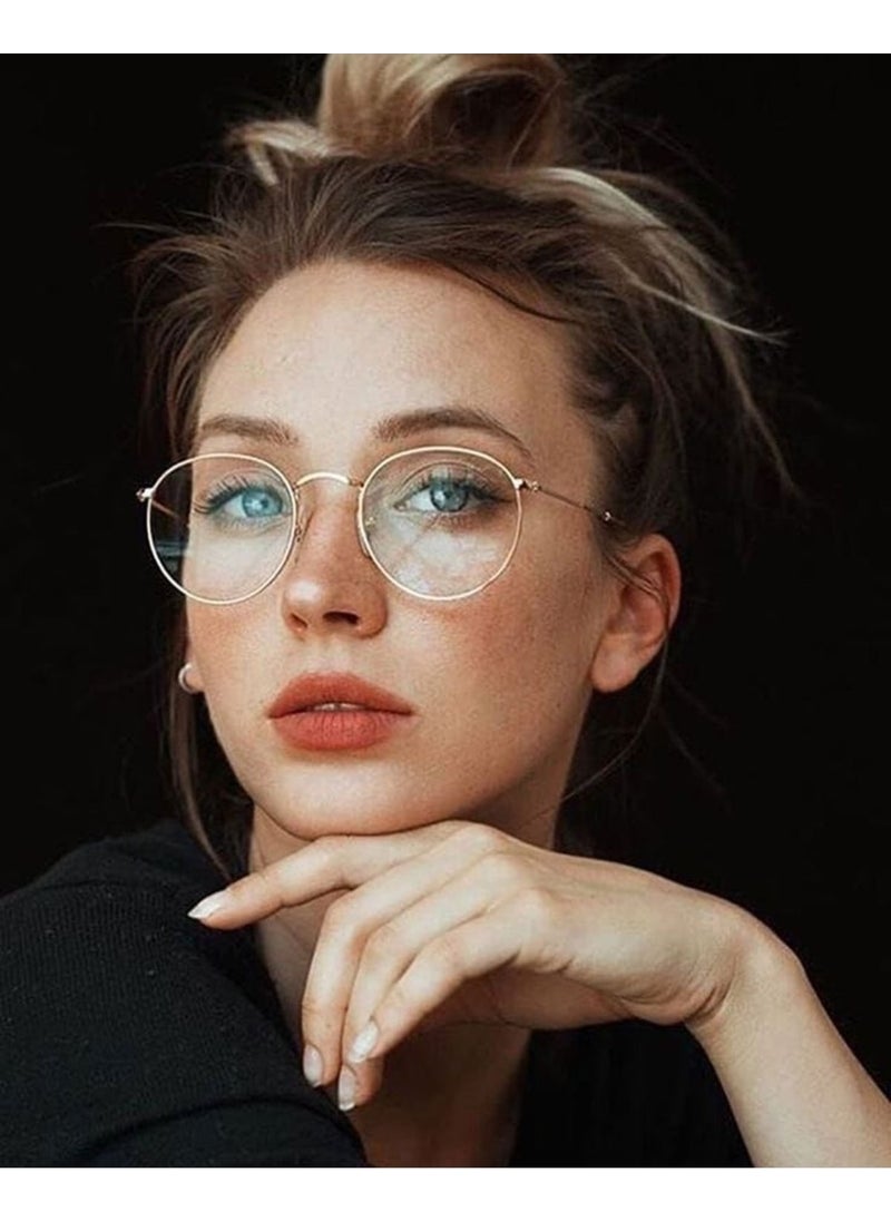 Metal Maria Unisex Oval Round Gold Blue Light Protected Blue Block Vintage Retro Glasses Rose Gold