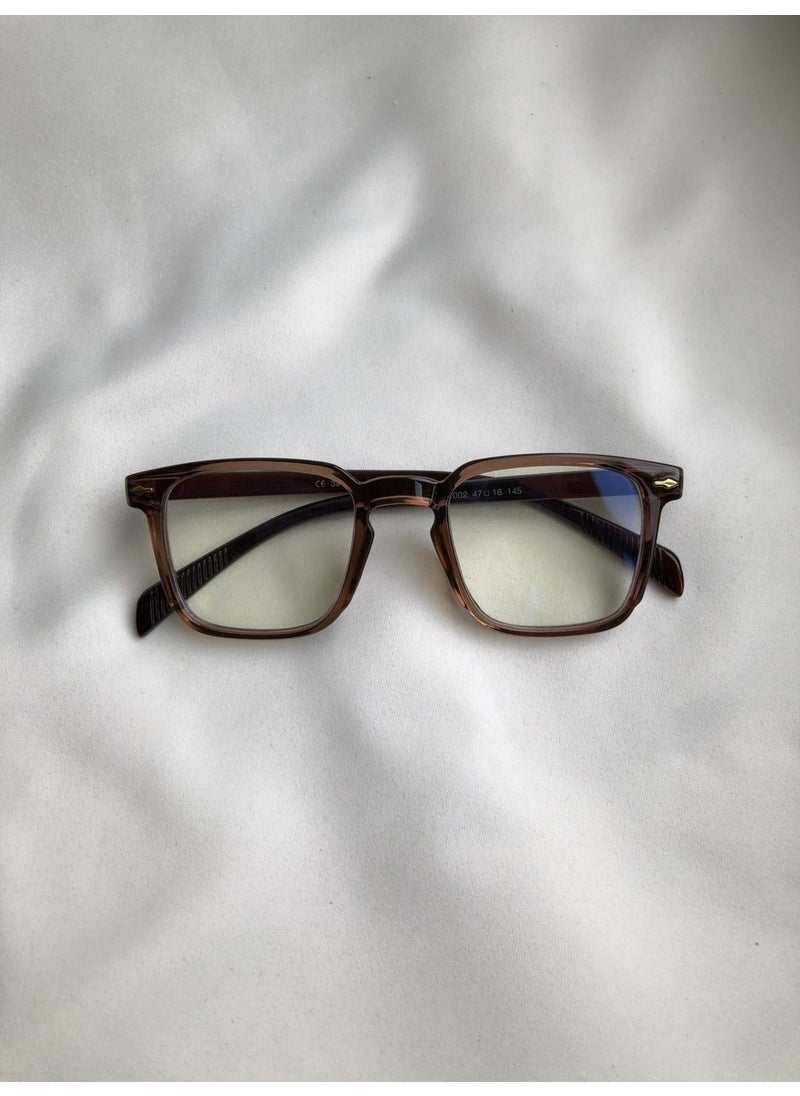 Frank Brown Blue Light Protected Unisex Transparent UV400 Brown Brown Rectangle 47