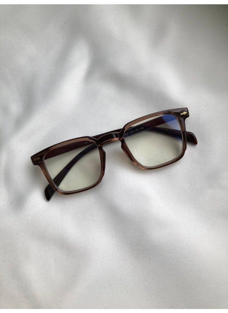 Frank Brown Blue Light Protected Unisex Transparent UV400 Brown Brown Rectangle 47
