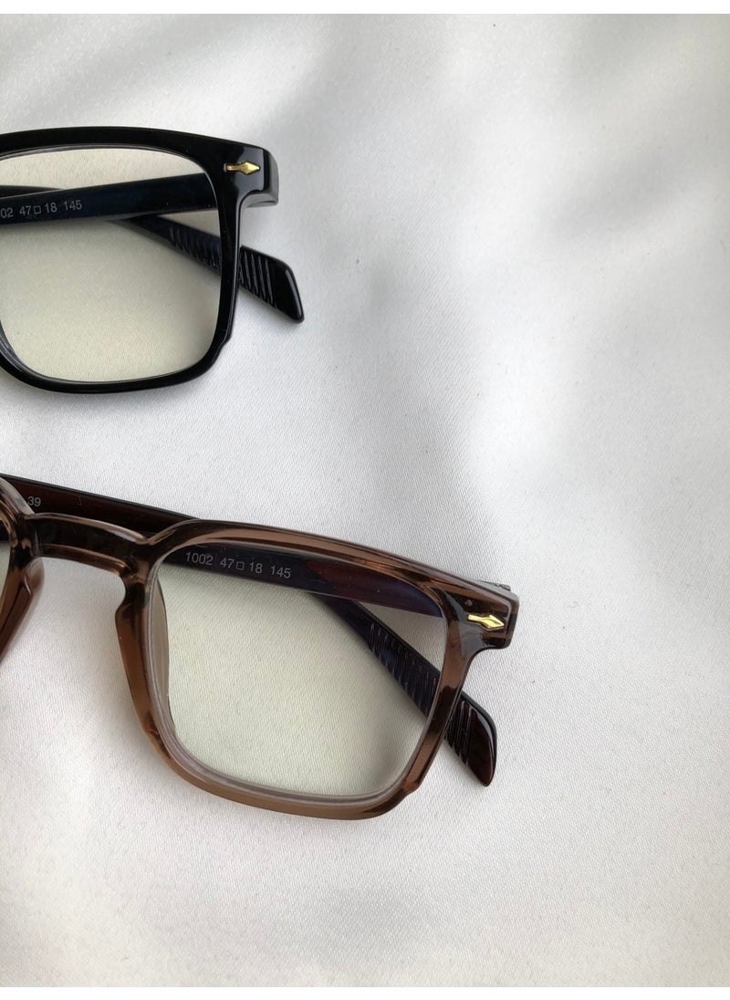 Frank Brown Blue Light Protected Unisex Transparent UV400 Brown Brown Rectangle 47