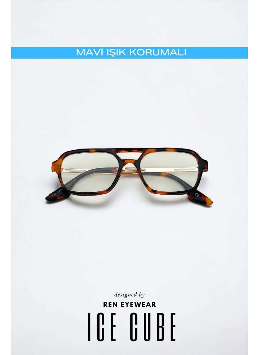 UV400 Ice Cube Blue Light Protection Glasses Blue Block / Ren Eyewear Orange Leopard Plastic 51 Rectangles