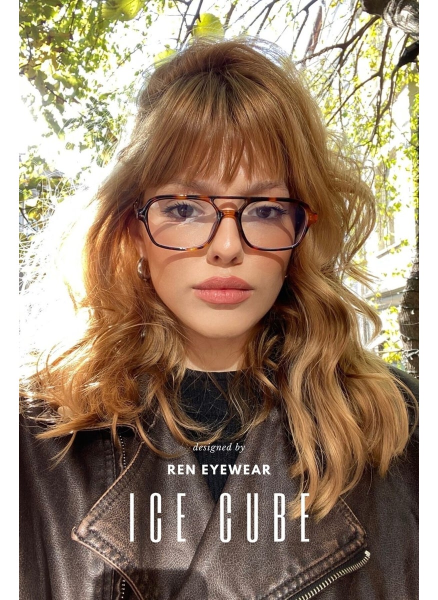UV400 Ice Cube Blue Light Protection Glasses Blue Block / Ren Eyewear Orange Leopard Plastic 51 Rectangles