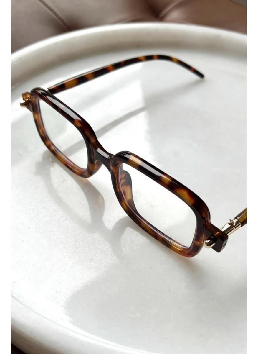 Leopard Unisex Women Men Blue Light Protection Blue Block Leopard Transparent Square Rectangle Black Sunglasses