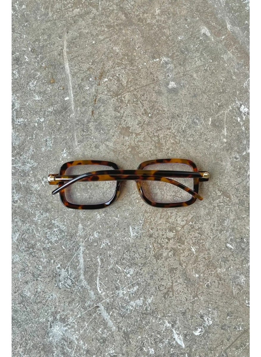 Leopard Unisex Women Men Blue Light Protection Blue Block Leopard Transparent Square Rectangle Black Sunglasses