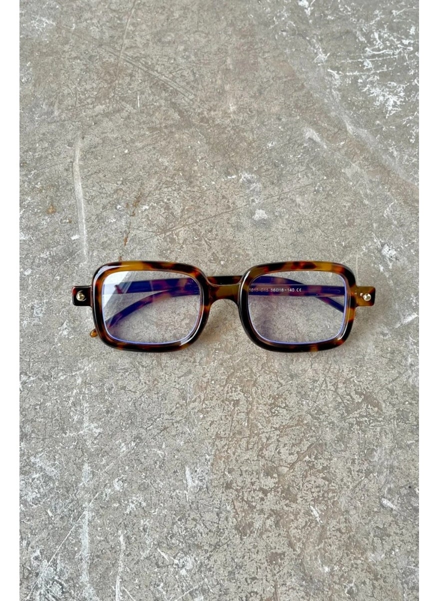 Leopard Unisex Women Men Blue Light Protection Blue Block Leopard Transparent Square Rectangle Black Sunglasses