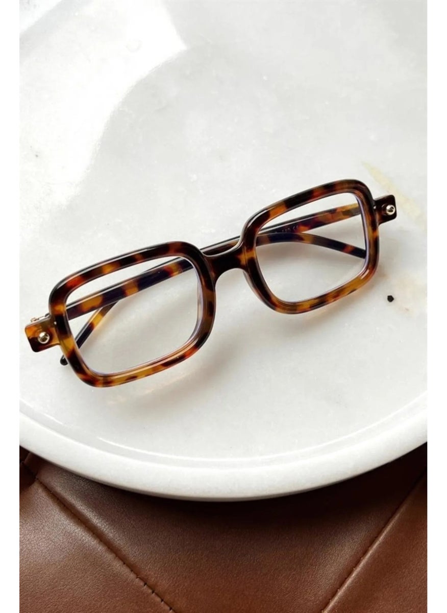 Leopard Unisex Women Men Blue Light Protection Blue Block Leopard Transparent Square Rectangle Black Sunglasses