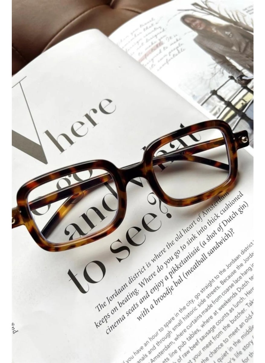 Leopard Unisex Women Men Blue Light Protection Blue Block Leopard Transparent Square Rectangle Black Sunglasses