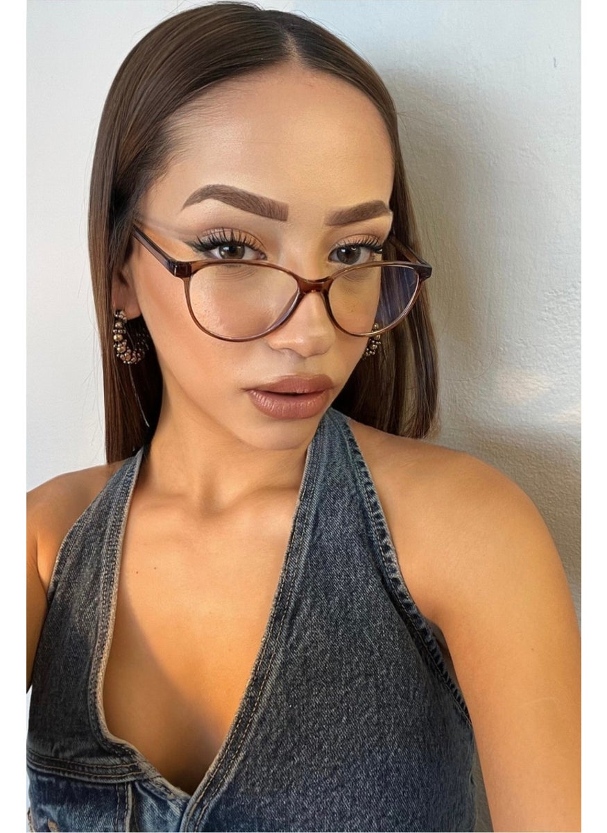 Brown Lagertha Nude Brown Blue Light Protective Screen Glasses UV400 Cat Eye 49 Brown As