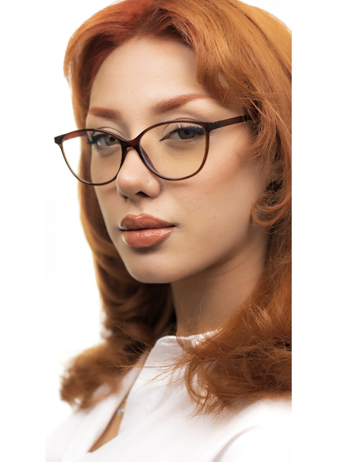 Matte Ohrid Brown Blue Light Filtered Screen Glasses Brown Beige Cat Eye 52 Transparent UV400