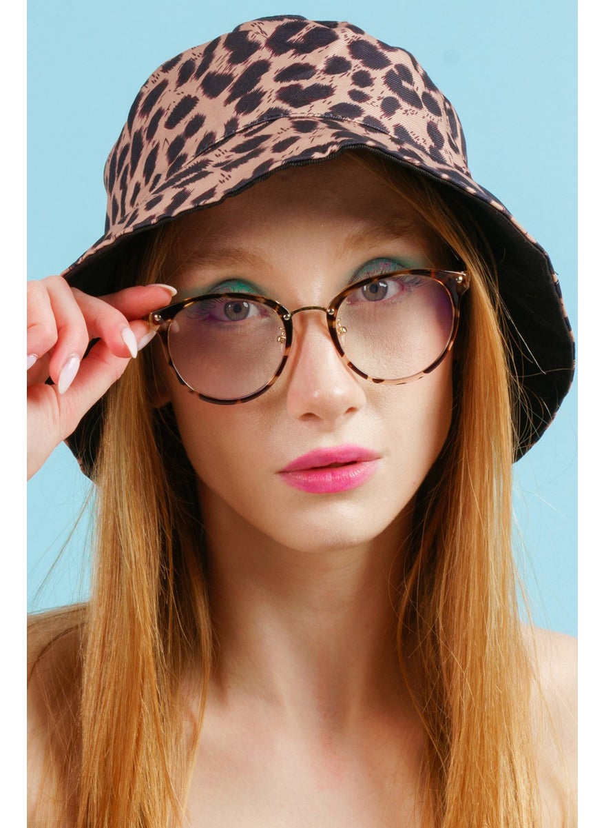 Metal Emma Glasses (Blue Light Filter) Leopard Oval UV400 Brown 52 Transparent Matte
