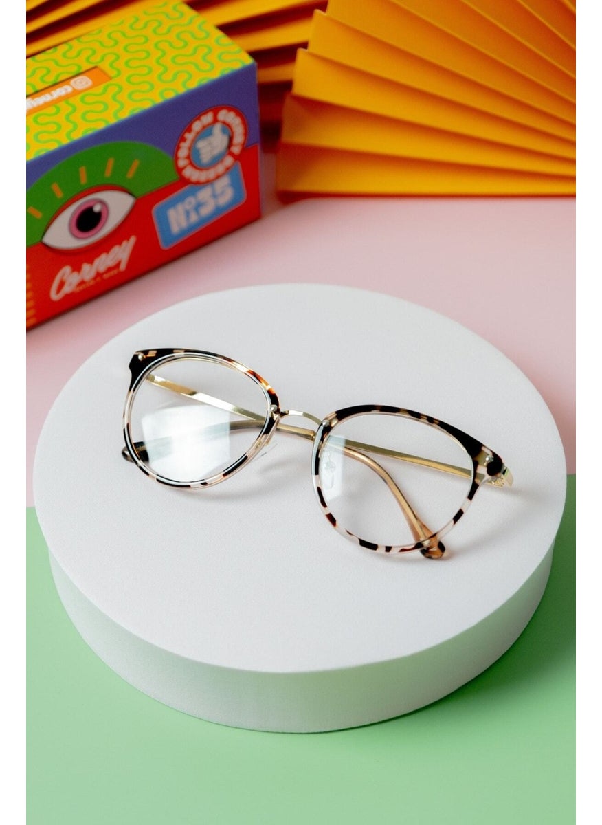 Metal Emma Glasses (Blue Light Filter) Leopard Oval UV400 Brown 52 Transparent Matte
