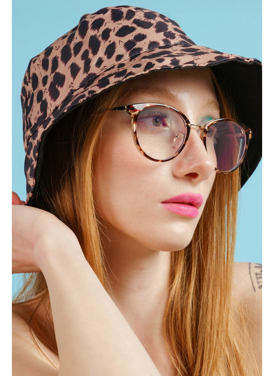 Metal Emma Glasses (Blue Light Filter) Leopard Oval UV400 Brown 52 Transparent Matte