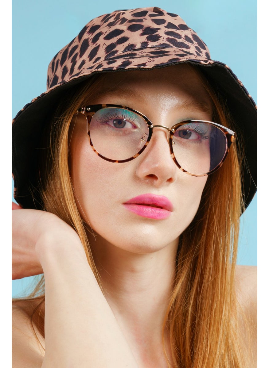 Metal Emma Glasses (Blue Light Filter) Leopard Oval UV400 Brown 52 Transparent Matte