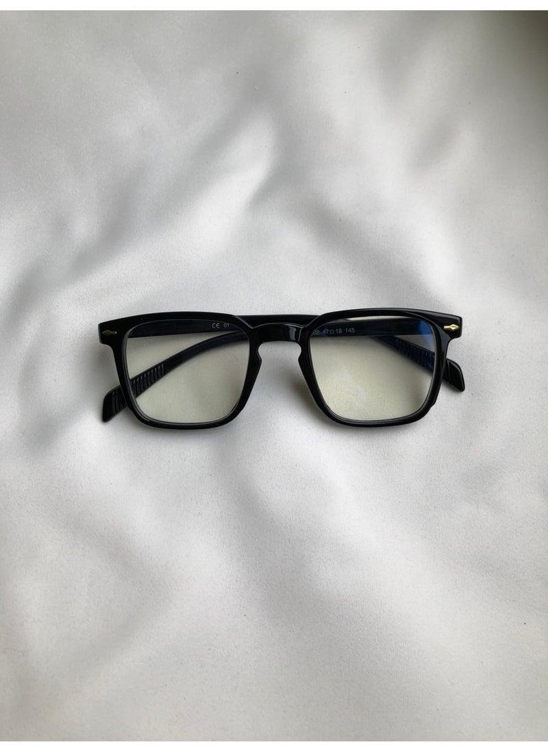 Rectangular Frank Black Blue Light Protected Unisex Black Transparent 47 UV400 Orange
