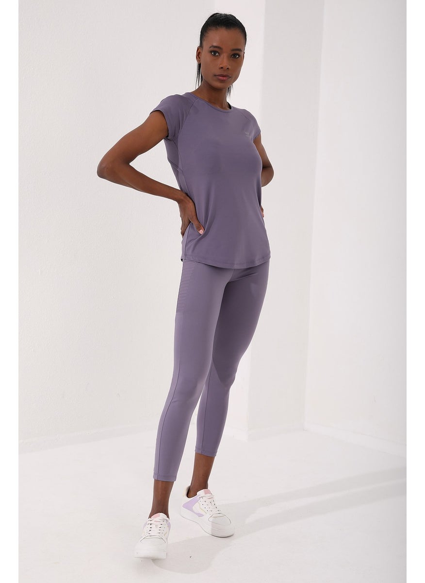 Purple Women's Back Window Short Sleeve Standard Pattern O Neck T-Shirt - 97101