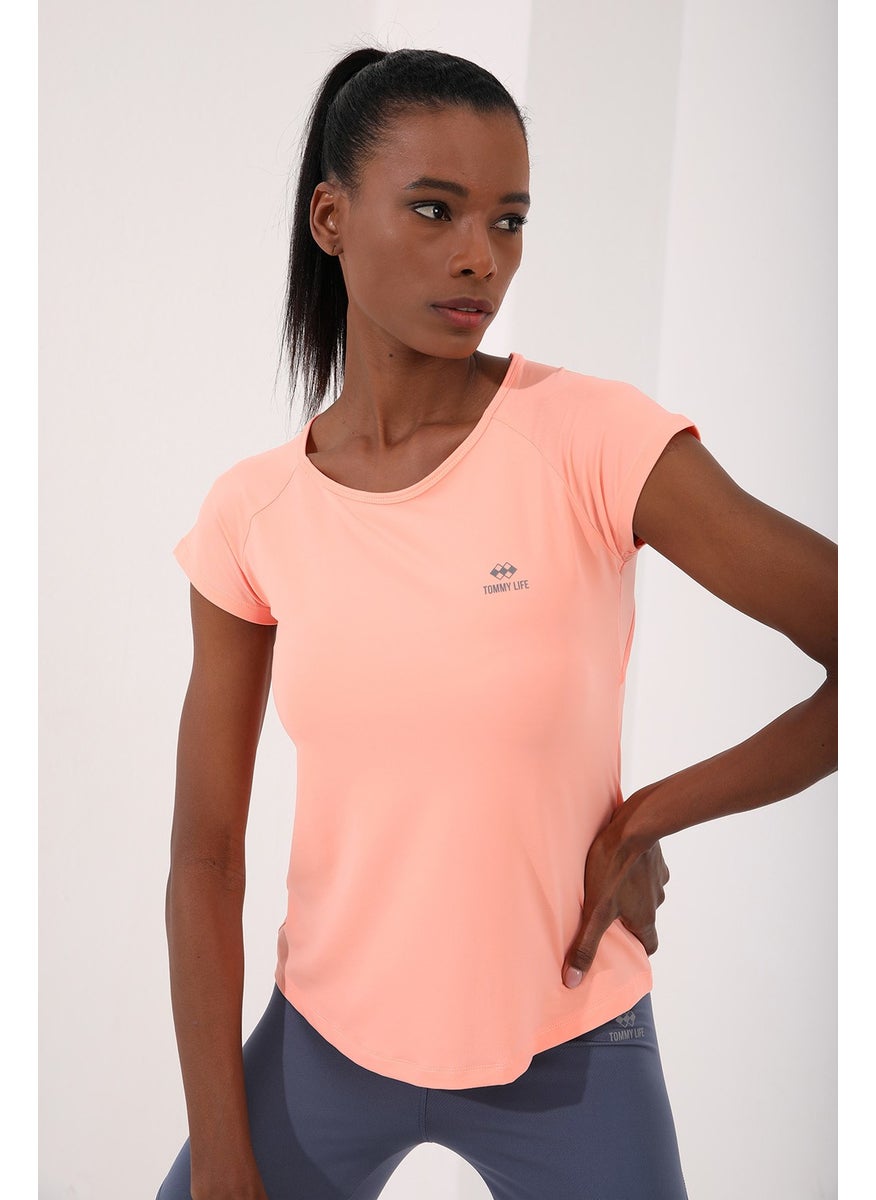 Coral Women's Back Window Short Sleeve Standard Pattern O Neck T-Shirt - 97101