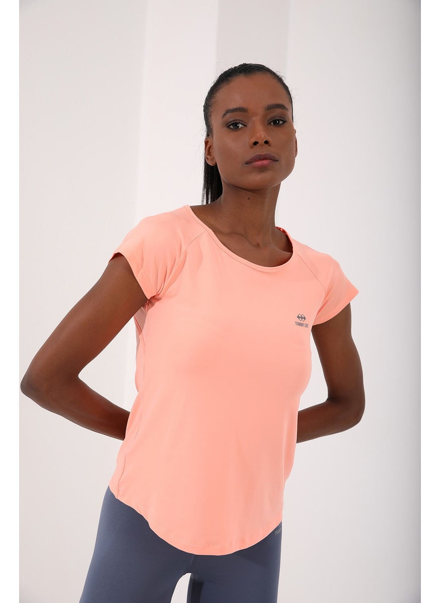 Coral Women's Back Window Short Sleeve Standard Pattern O Neck T-Shirt - 97101