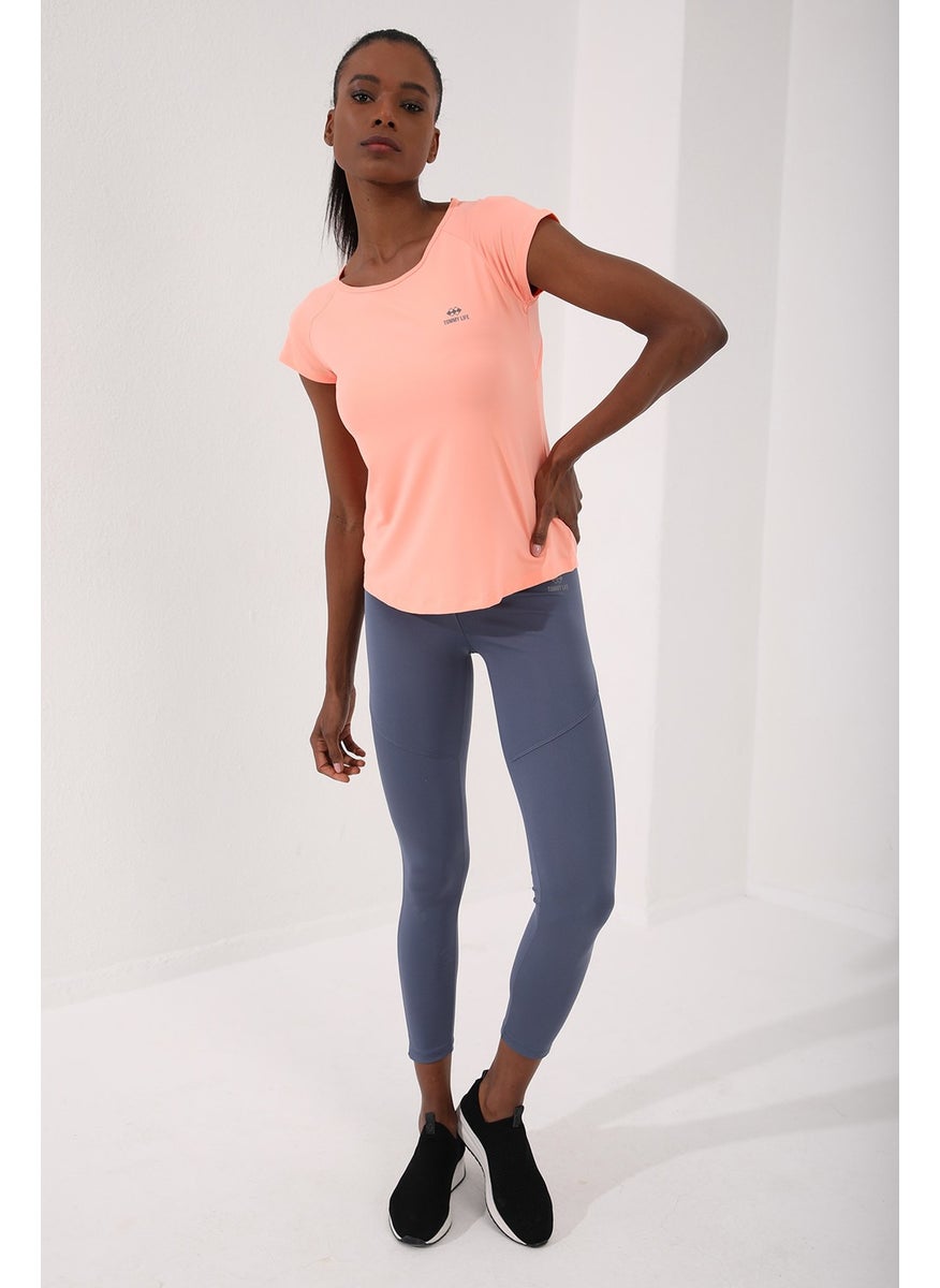 Coral Women's Back Window Short Sleeve Standard Pattern O Neck T-Shirt - 97101