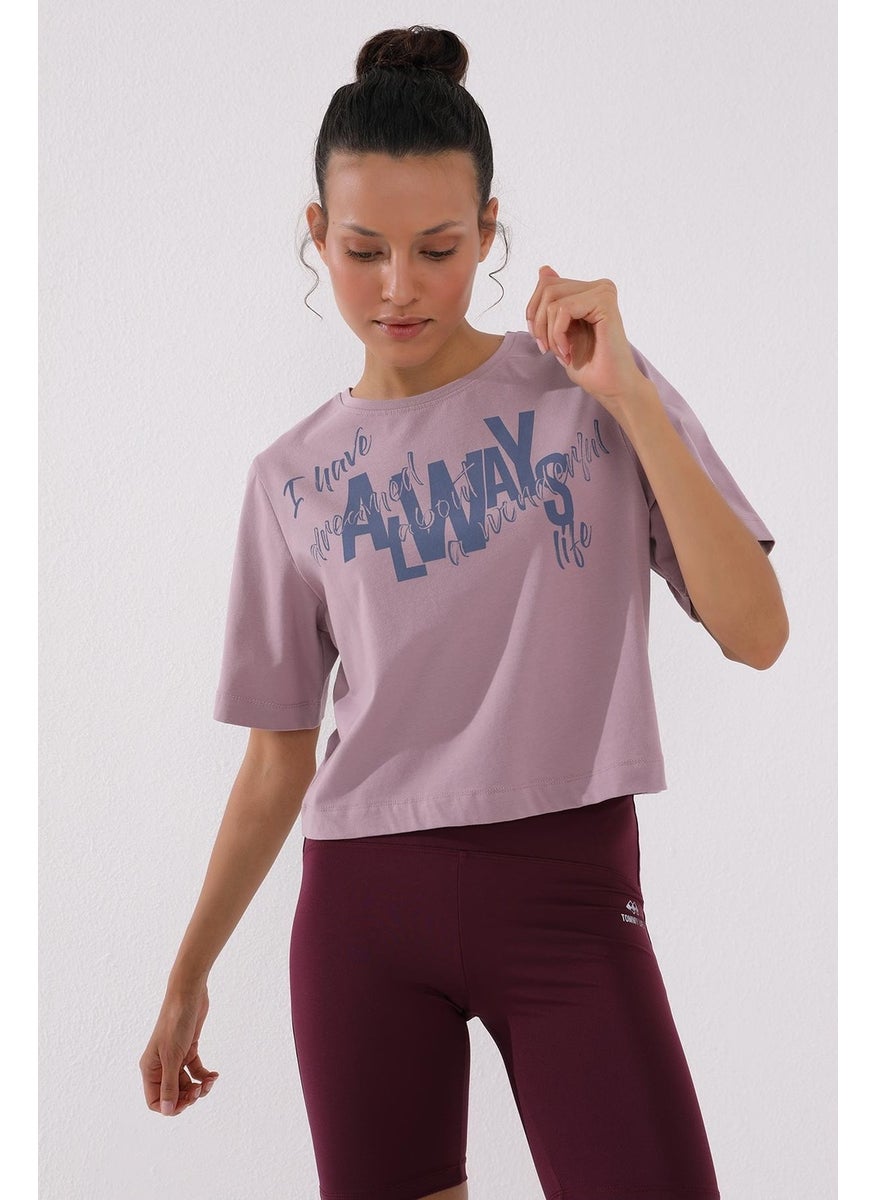 Dusty Rose Women's Asymmetrical Text Printed Oversize O Neck T-Shirt - 97136