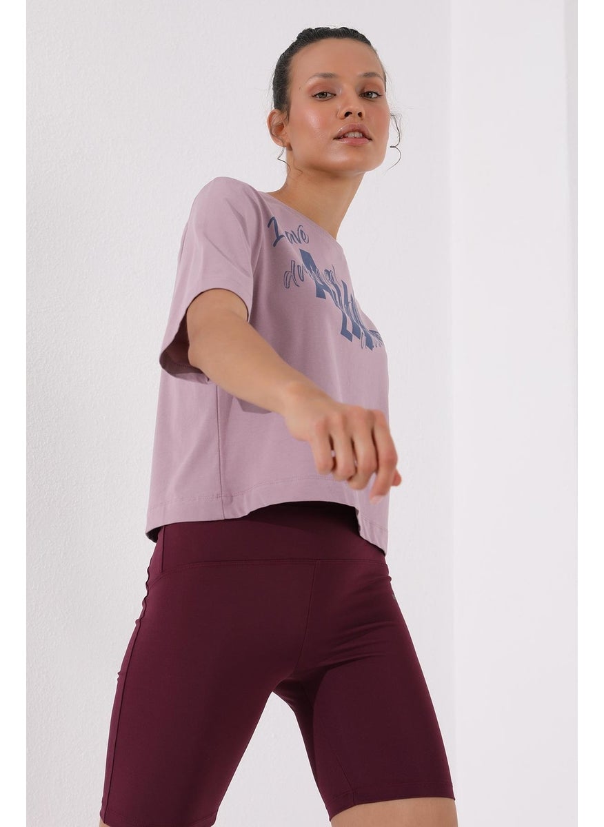 Dusty Rose Women's Asymmetrical Text Printed Oversize O Neck T-Shirt - 97136