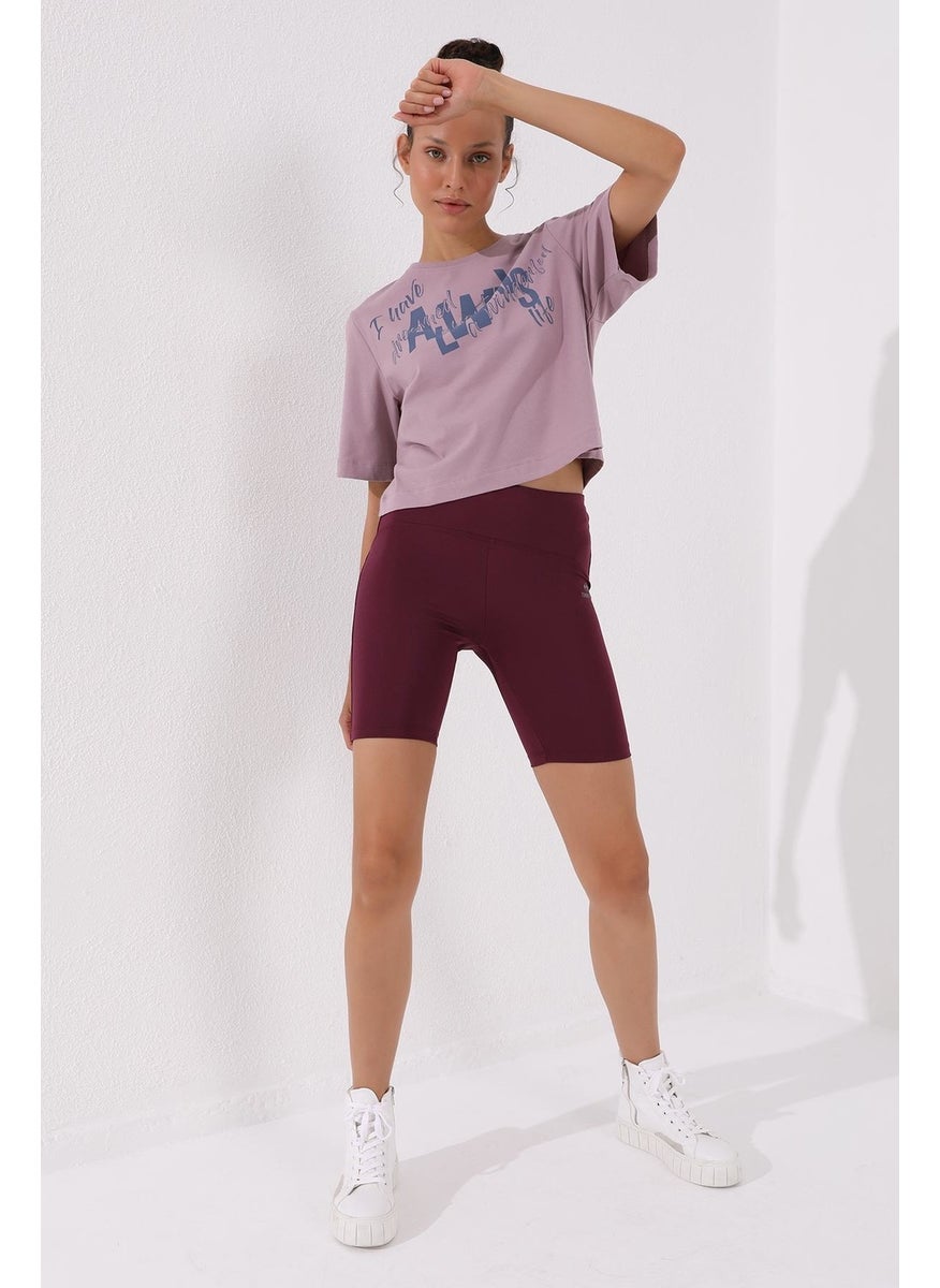 Dusty Rose Women's Asymmetrical Text Printed Oversize O Neck T-Shirt - 97136