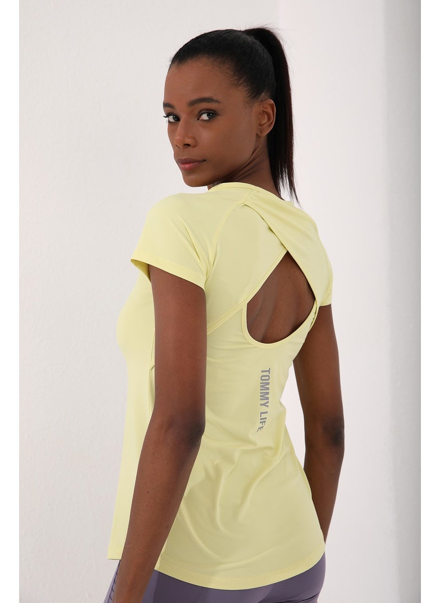 Lemon Women's Back Window Short Sleeve Standard Pattern O Neck T-Shirt - 97101