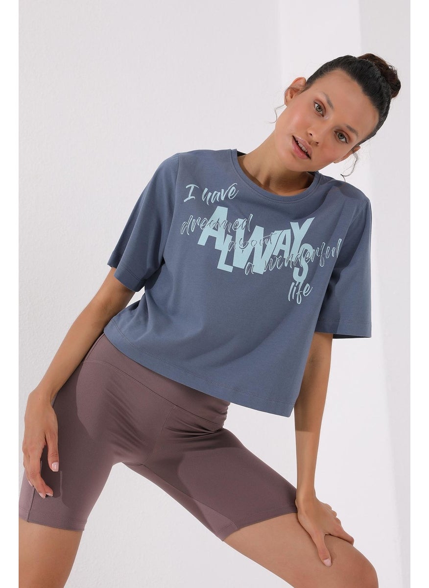 Petrol Women's Asymmetrical Text Printed Oversize O Neck T-Shirt - 97136